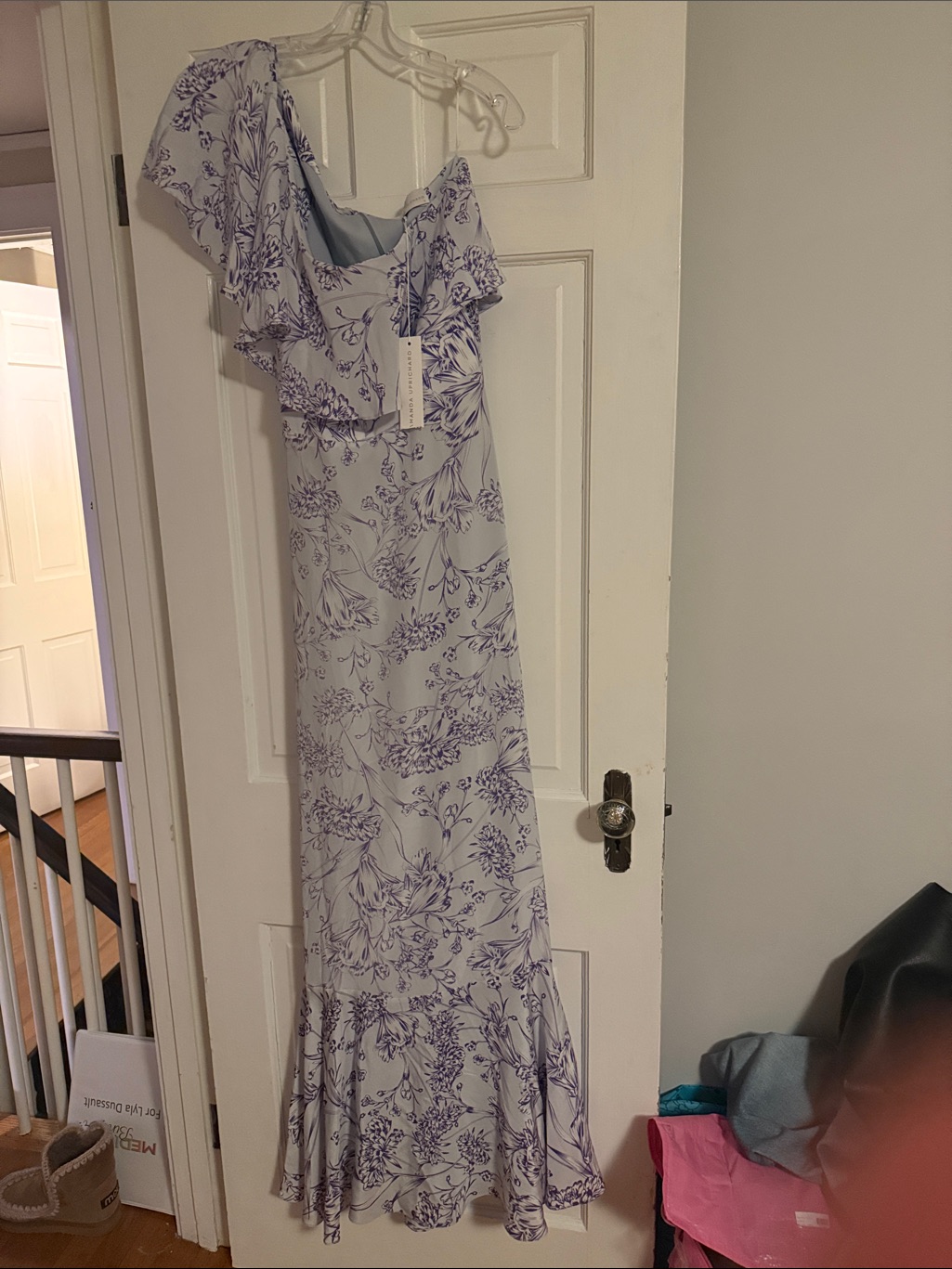 Amanda Uprichard Lavender Floral One-Shoulder Ruffle Maxi Dress